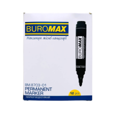 Маркер BUROMAX 8703-01 водостійкий чорний 12 шт 7385