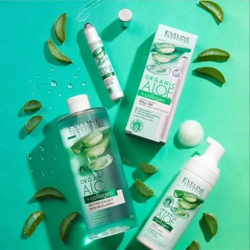 Пінка для вмивання очисна-заспокійлива ORGANIC ALOE+COLLAGEN EVELINE 150 мл 6754