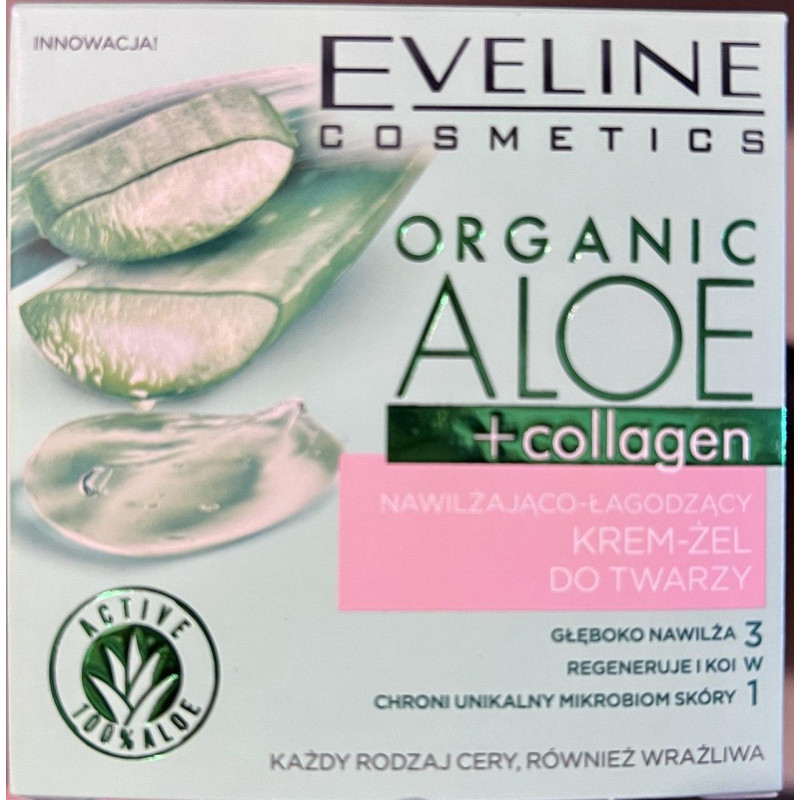 Крем-гель для обличчя Eveline Cosmetics Organic Aloe + Collagen Зволожувально-заспокійливий 50 мл.