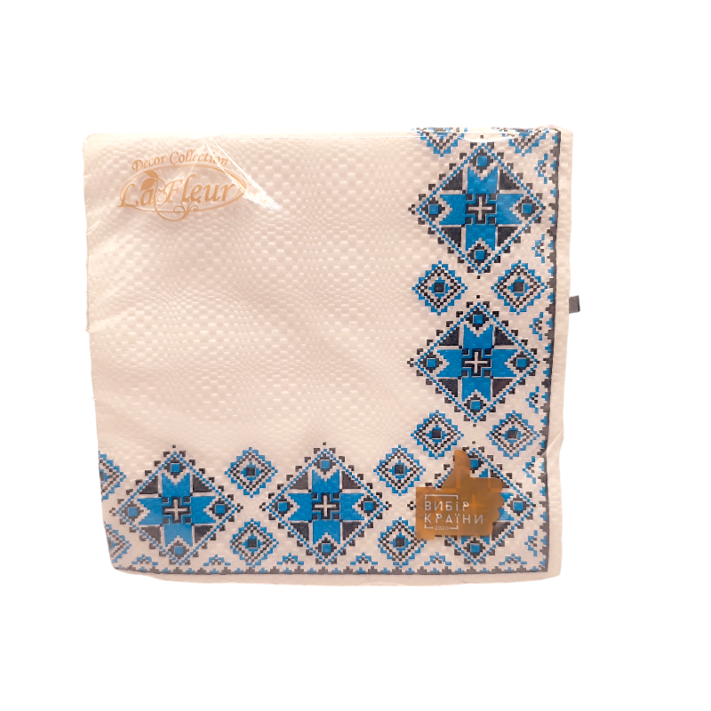 Серветка La Fleur Вишиванка блакитна 33х33 2 шари 16 шт.