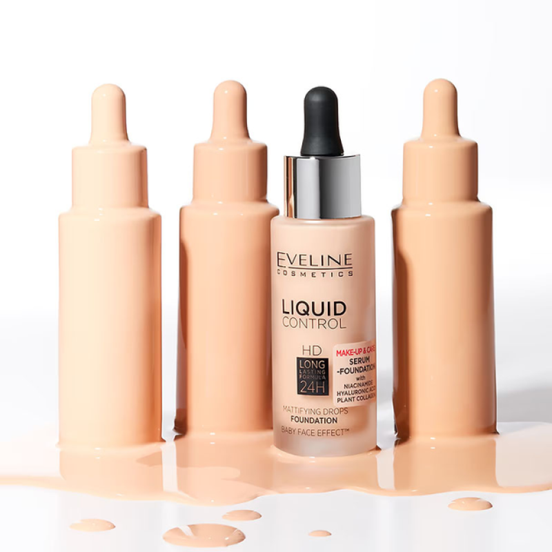 Тональна основа рідка EVELINE LIQUID CONTROL SOFT PORCELAIN NIACYNAMID N 002 32 мл. 8541