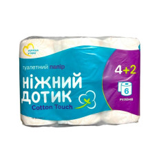 Папір туалетний Ніжний дотик Cotton Touch 2 шари 4+2 шт.