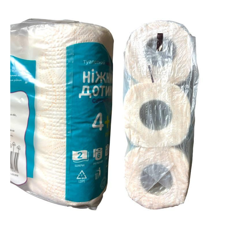 Папір туалетний Ніжний дотик Cotton Touch 2 шари 4+2 шт.