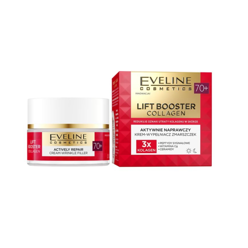Крем Eveline Lift booster collagen відновлювальний для обличчя заповнювальний зморшки день/ніч 70+ 50 мл 8618