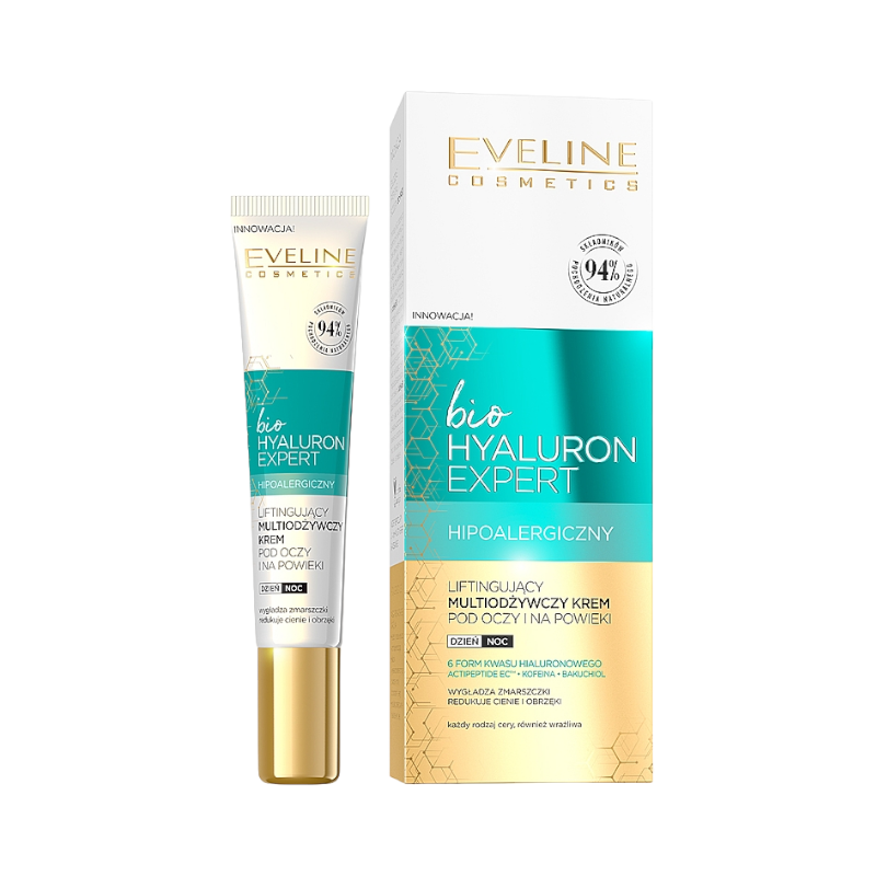 Крем для шкіри навколо очей Eveline bio Hyaluron Expert з ліфтинг-ефектом гіпоалергенний 20 мл.