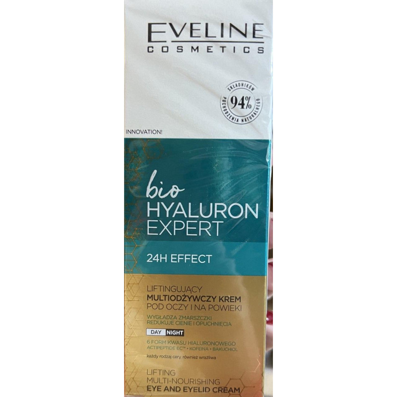 Крем для шкіри навколо очей Eveline bio Hyaluron Expert з ліфтинг-ефектом гіпоалергенний 20 мл.