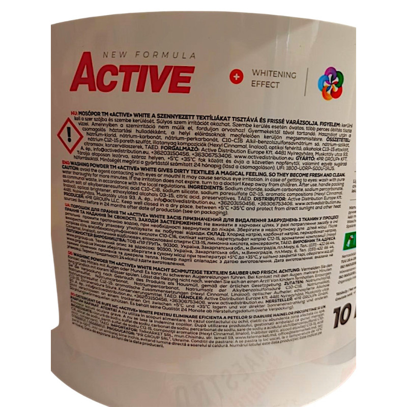Пральний порошок Active White для світлих речей відро 10 кг 1194