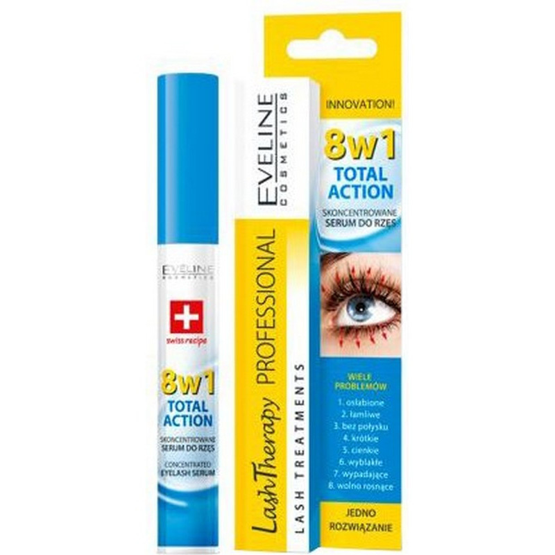 Сироватка для вій EVELINE LASH THERAPY PROFESSIONAL TOTAL ACTION 8 в 1 10 мл.