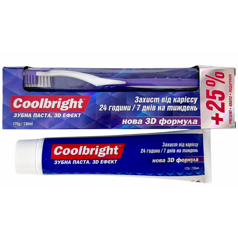 Зубна паста + Зубна щітка CoollBright 3D Ефект Захист від карієсу 175 г.