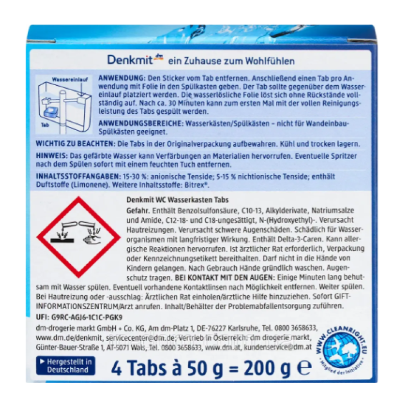 Таблетки для бачка унітаза Denkmit WC Wasserkasten 4 шт 9699