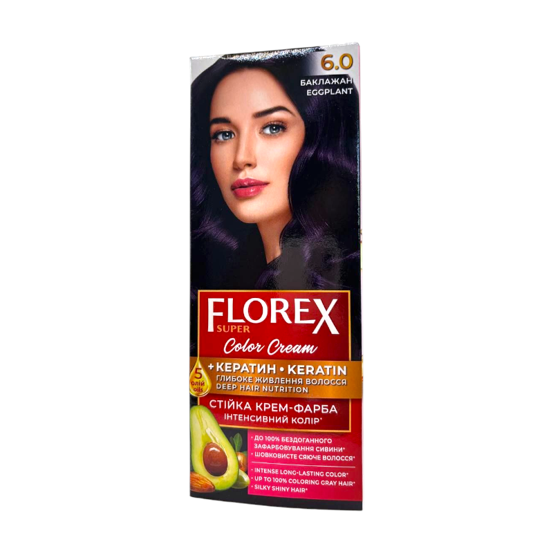 Крем-фарба для волосся стійка Florex Super 6.0 Баклажан