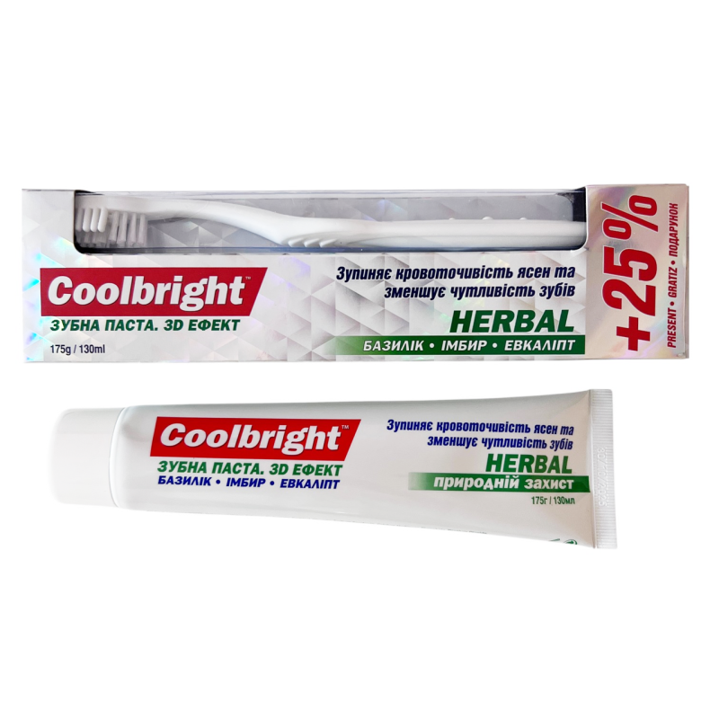 Зубна паста + Зубна щітка CoollBright Herbal 175 г.