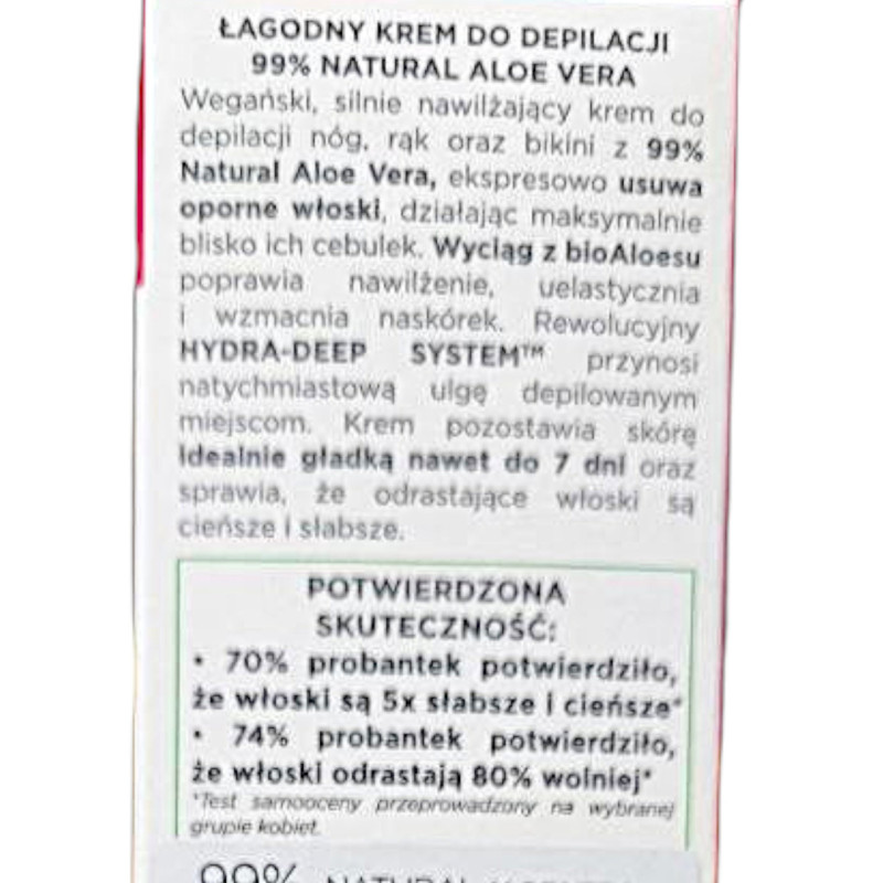 Депілятор EVELINE 99% Natural Aloe vera Делікатний крем для чутливої шкіри рук, ніг, бікіні 125 мл.