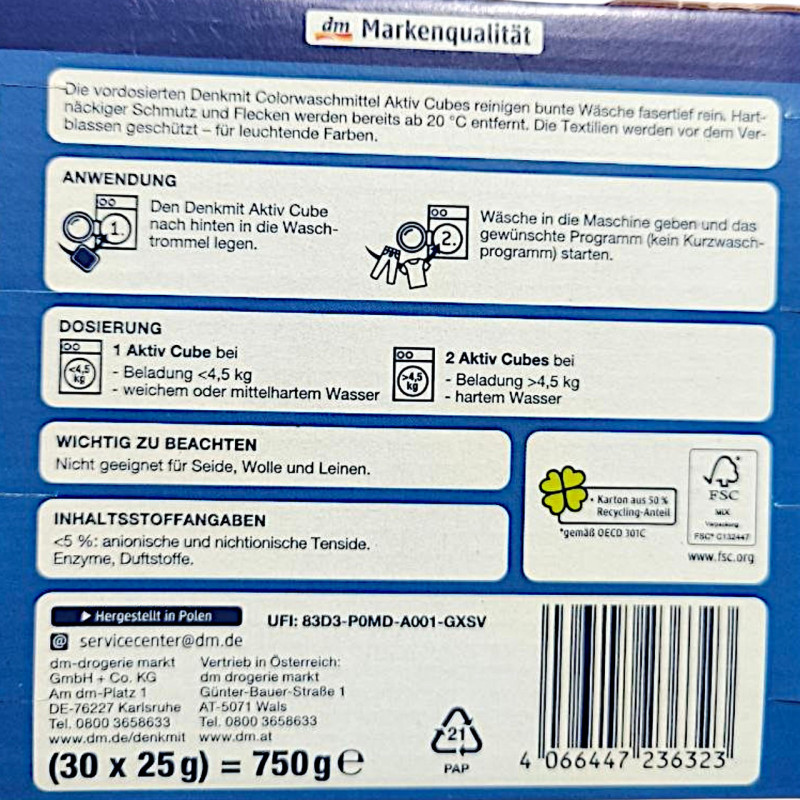 Таблетки для прання Denkmit Aktiv Cubes 30 штук 750 г 6323