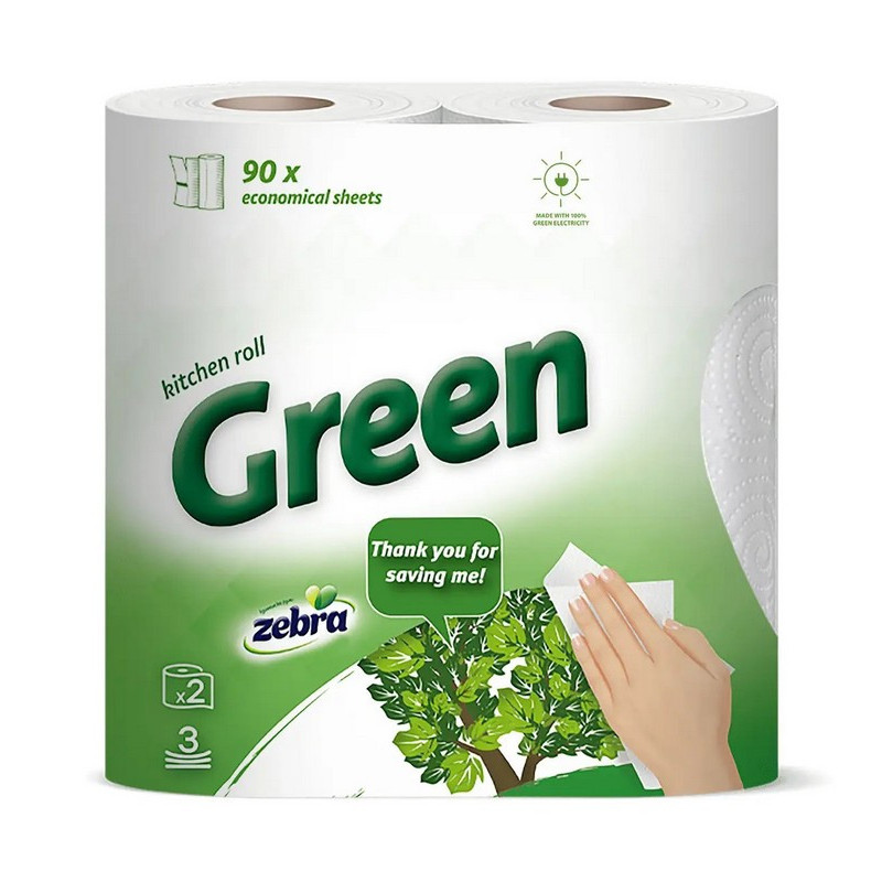 Рушники кухонні ZEBRA Green тришарові 10 м. 2 рулони 0144