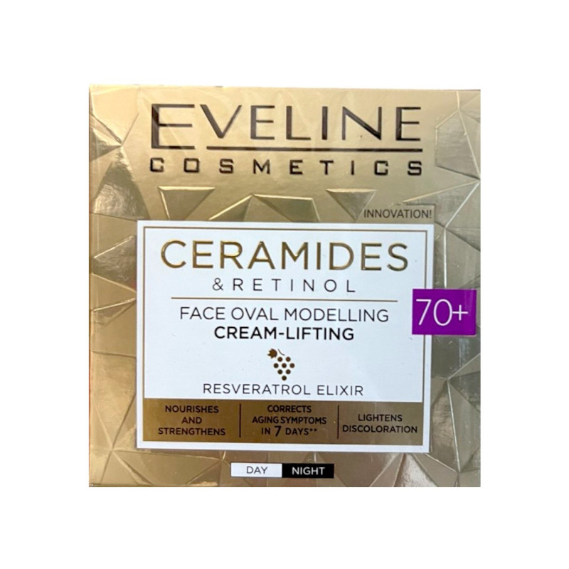 Крем для лица EVELINE CERAMIDES & RETINOL 70+ для моделирования овала лица, лифтинг 50 мл 9999