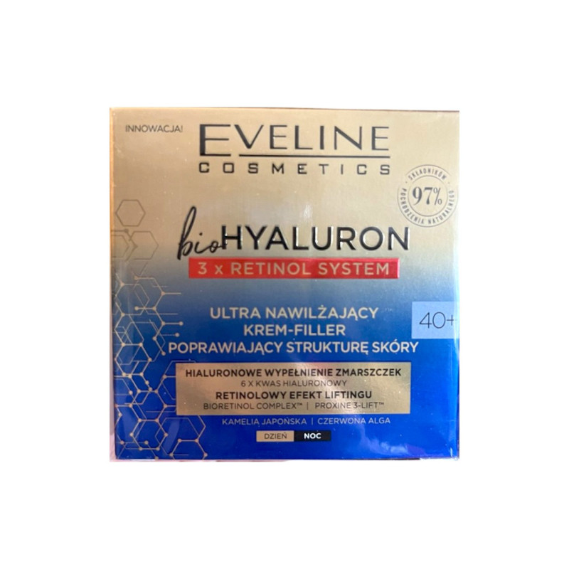 Крем для лица EVELINE bioHYALURON 3х RETINOL SYSTEM 40+ филлер ультраувлажняющий день/ночь 50 мл 6051